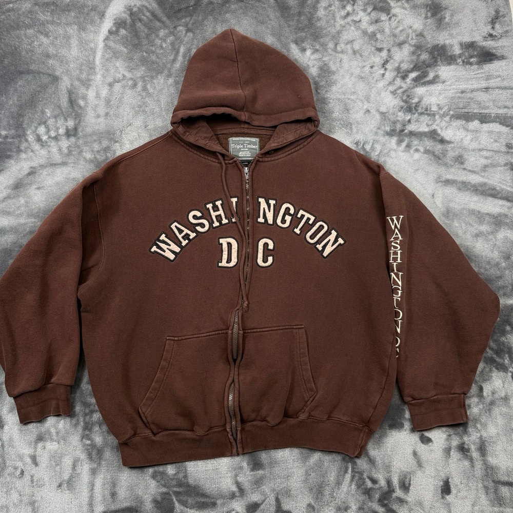 Triple Timber Zip Hoodie Mens XL Brown Washington DC Embroidered Souvenir Jacket